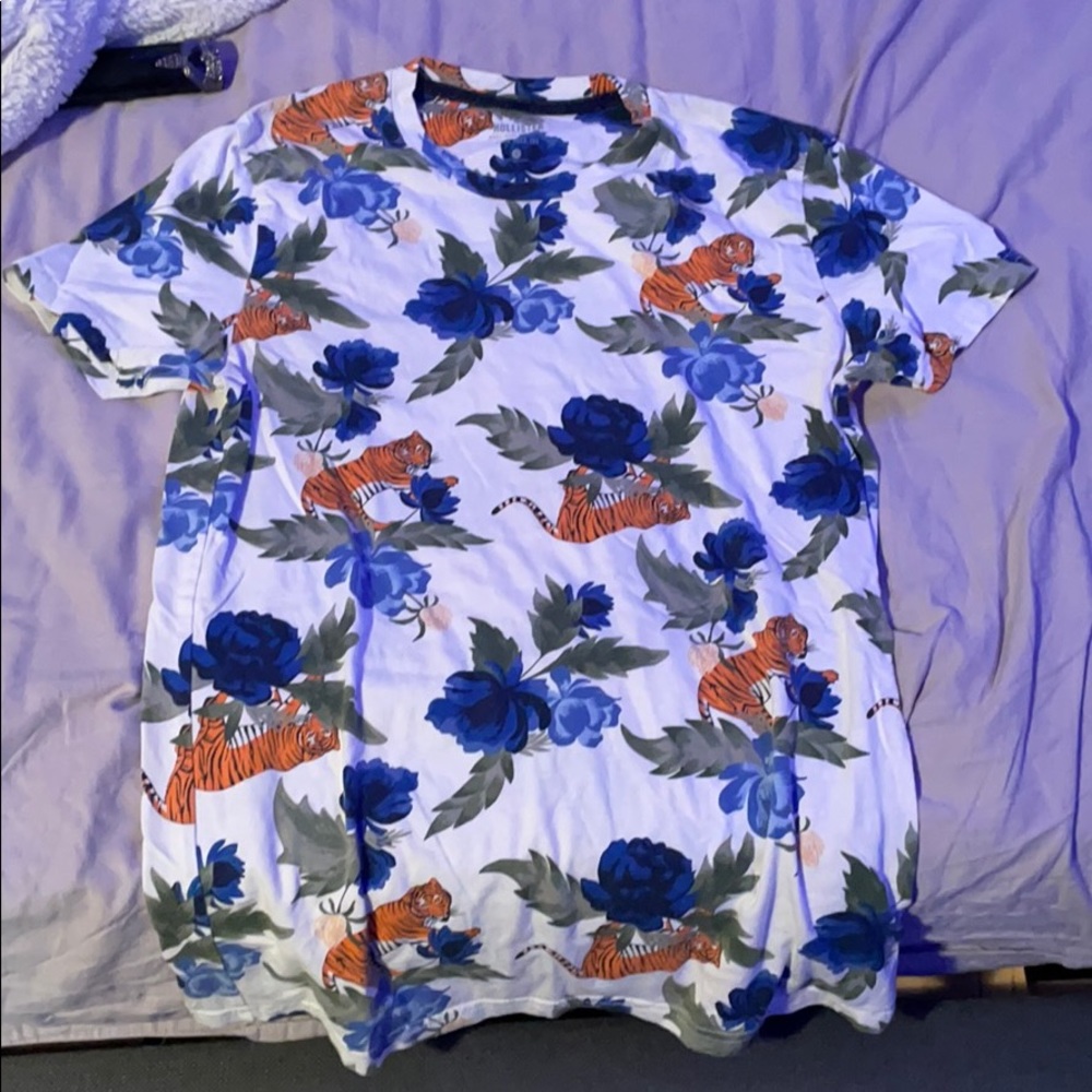 Hollister Tiger Floral Hawaiian T-Shirt White